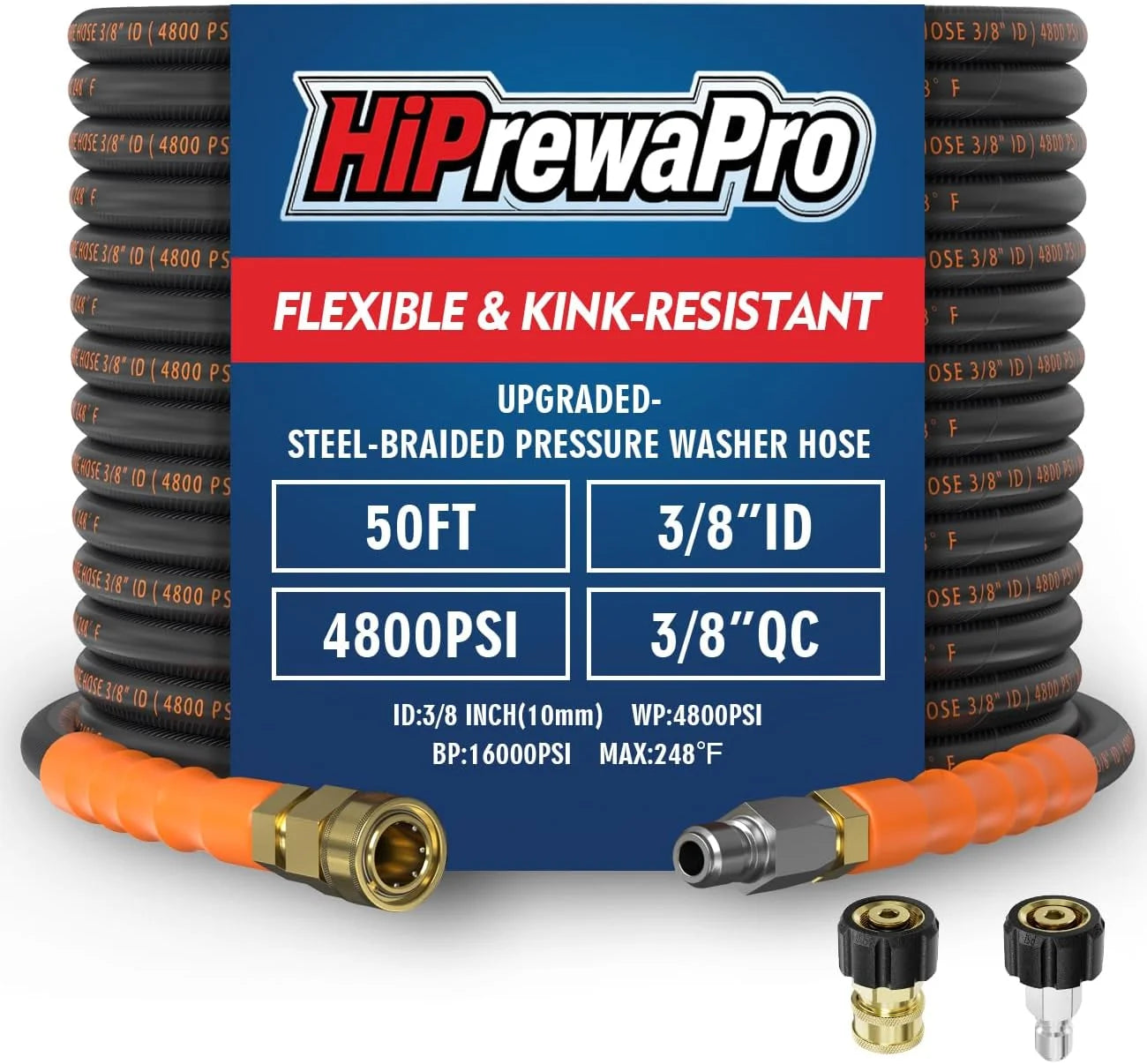 Special 3/8 ID Pressure Washer Hose 50 ft, 4800 PSI Steel-Braided & Durable, Power Washer Hose with Swivel Quick - Image 3