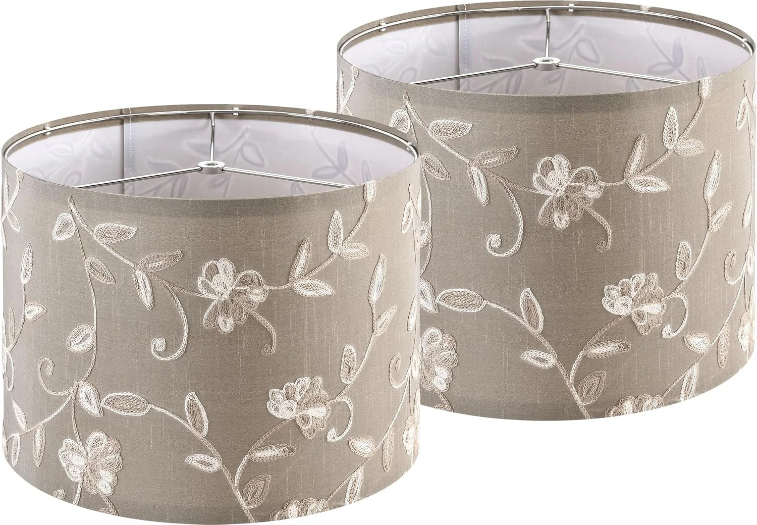 Special Fabric Drum Lamp Shade with Embroidered Leaf Trim 13 Top x 13 Bottom x 10 High (Spider) Set of 2 Medium Lamp - Image 2