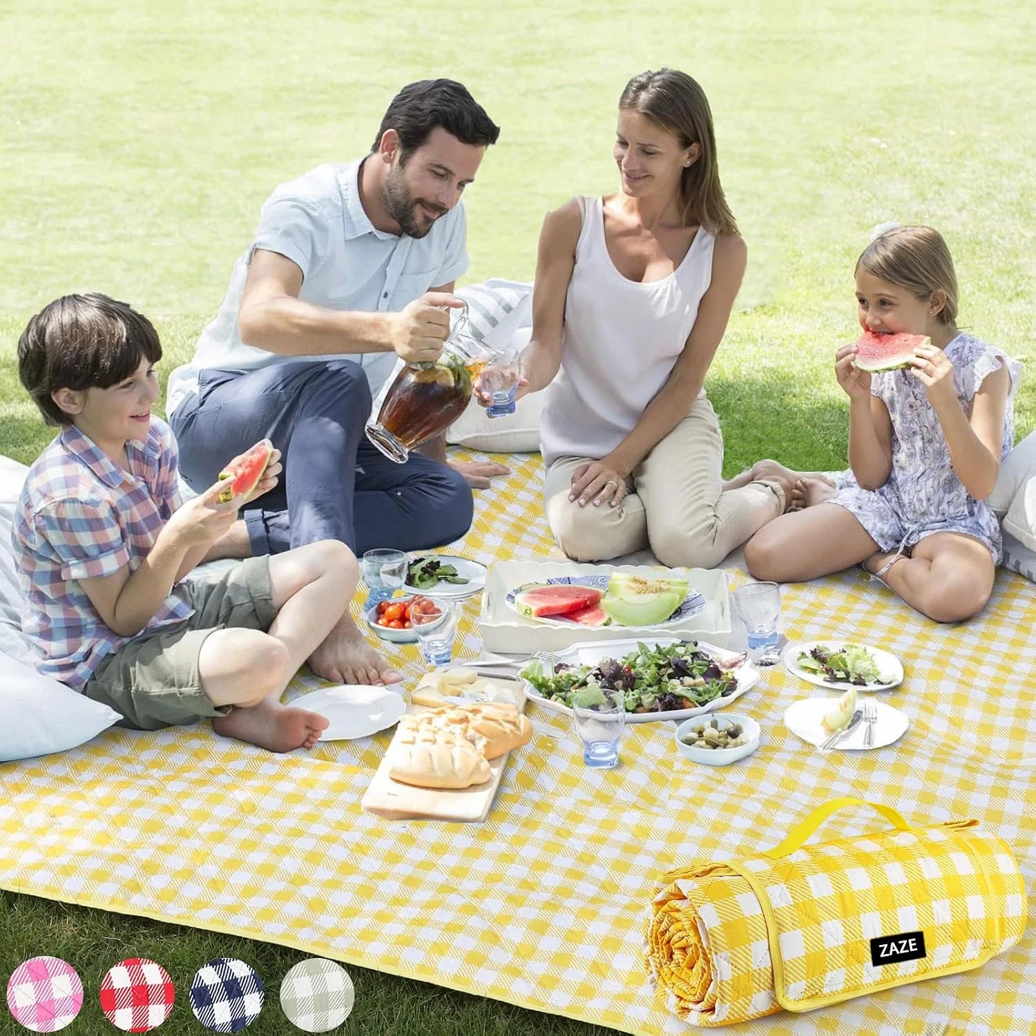 Special Extra Large Picnic Outdoor Blanket, 80鈥漻80″ Waterproof Foldable Blankets Gingham Picnic Mat for Beach