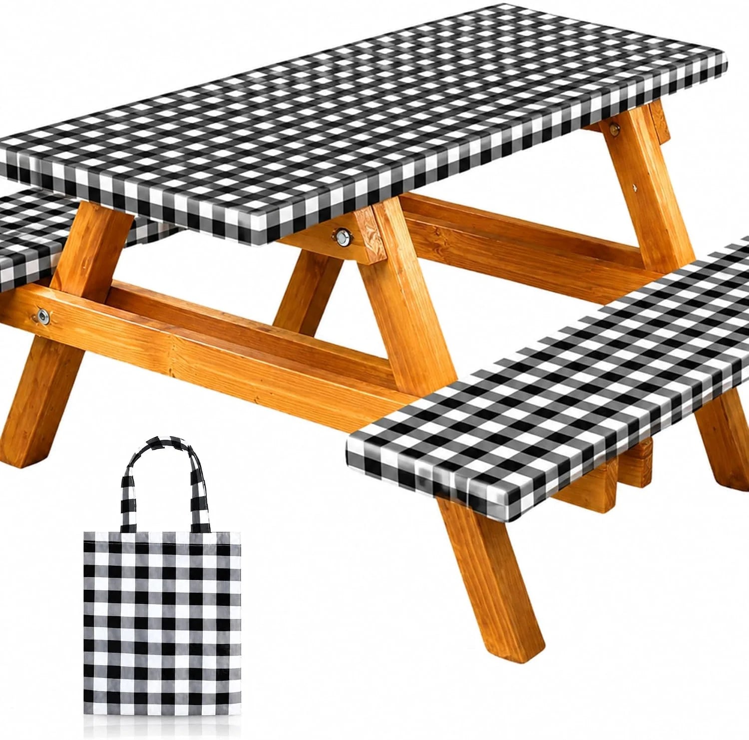 Special Premium Vinyl Fitted Picnic Table Cover with Bench Covers & Bag, Outdoor Waterproof & Windproof Durable Tablecloth with Elastic Edges - Image 5