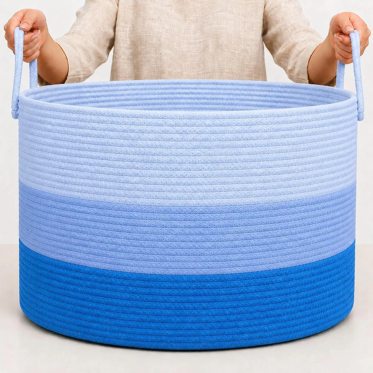 Special OrganiHaus Round Toy Basket & Blanket Basket, Cotton Rope 20×13, Full Honey, Round Cotton Rope Basket, 20×13 - Image 4