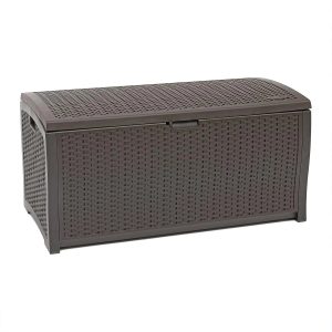 Special 99 Gallon Wicker Horizontal Outdoor Deck Box with Hinged Lid, Water-Resistant Storage Solution for Patio