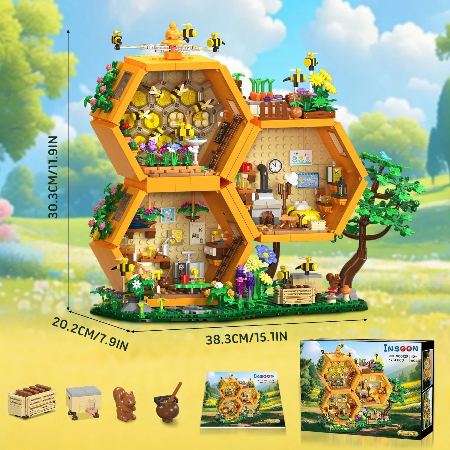 Special Bee Treehouse Building Set with Lights for Adults, Farm House Kit, Collectible Cabin Home Decor Gift for Boys - Image 9