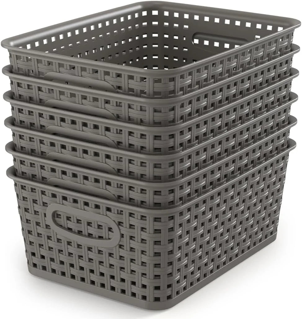 Special Woven Plastic Storage Baskets, 6 Pack White Weave Bins Organizer, 10.1 x 7.55 x 4.1 - Image 11