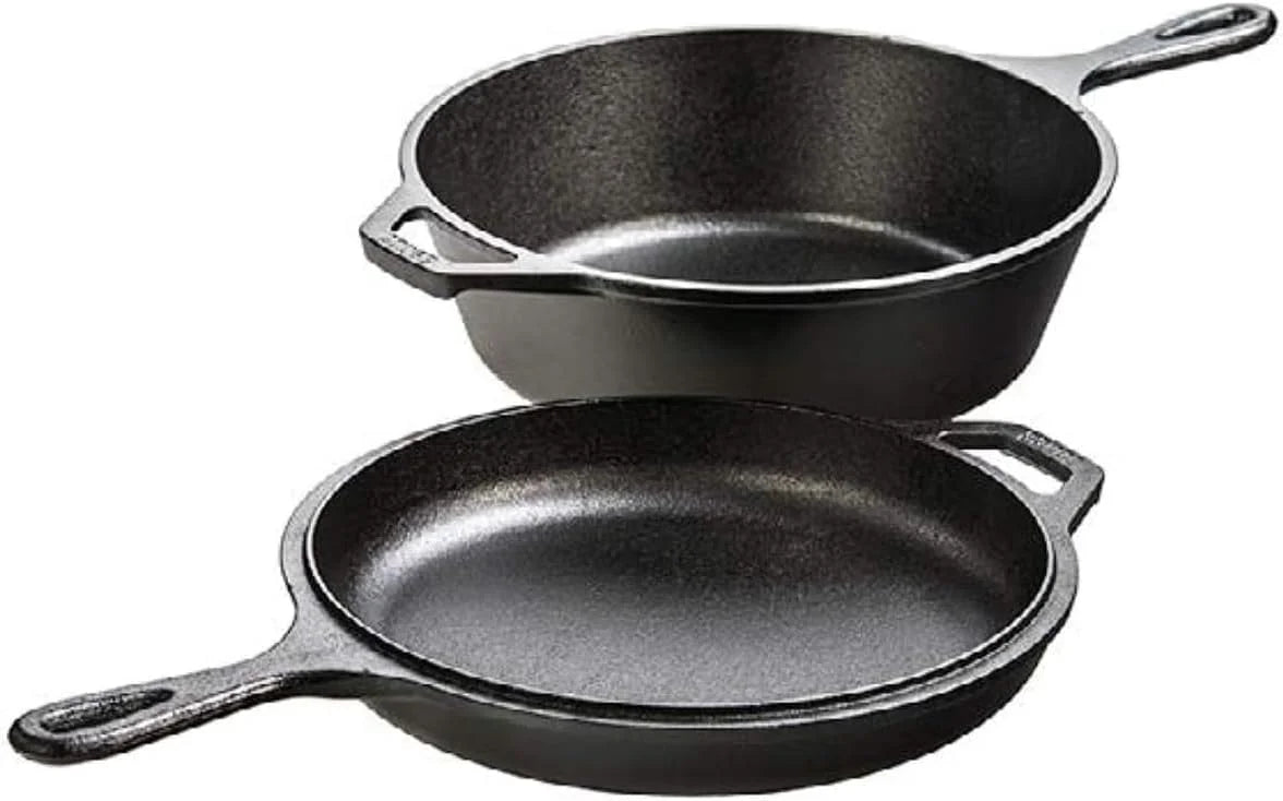 Special Cast Iron Combo Cooker, PFAS-Free 2-in-1 3.2 Quart Deep Pot and 10.25 Inch Skillet Set