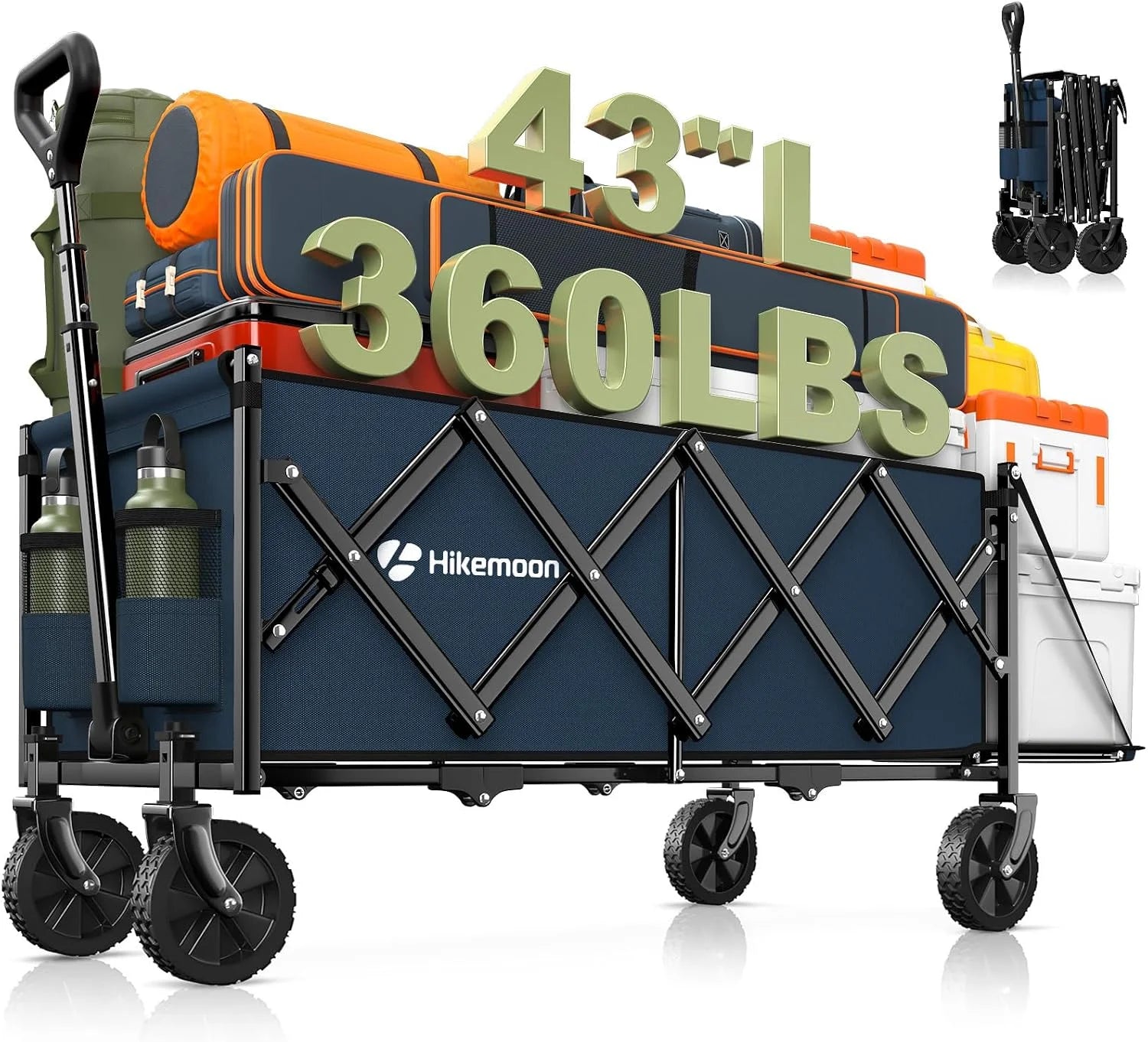 Special 43” Extra Long Folding Wagon with Extended Tailgate, Black - Image 5