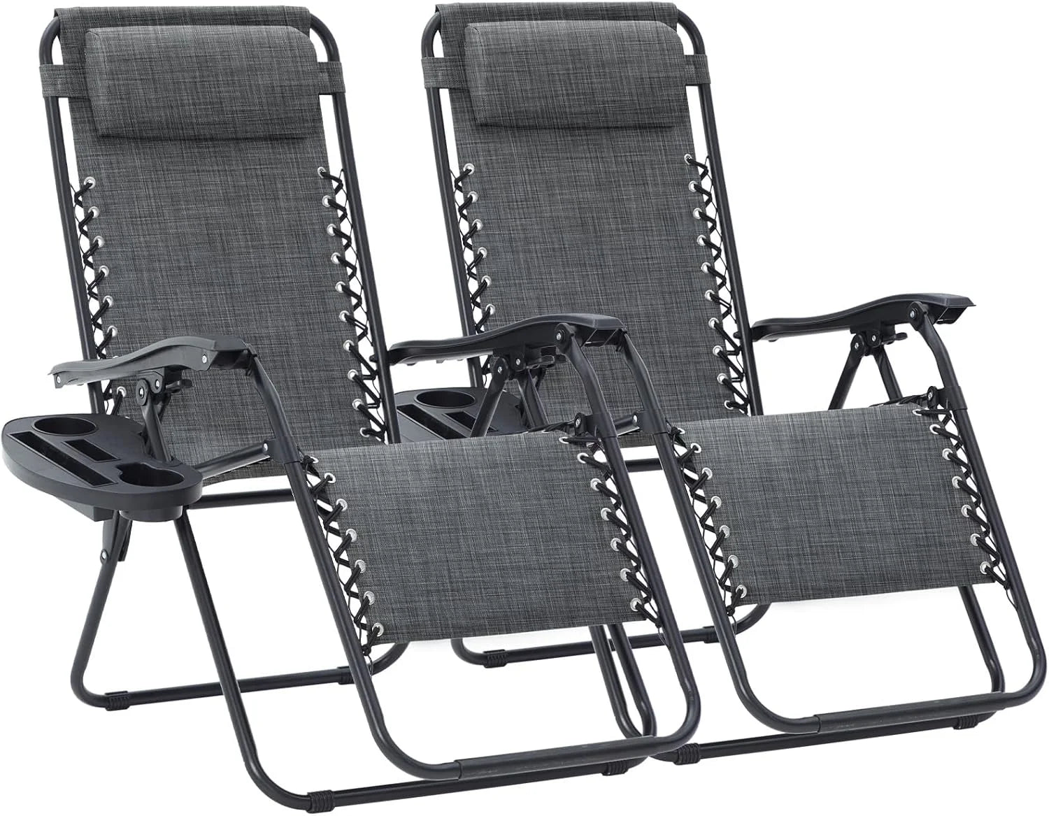 Special JEAREY Zero Gravity Lounge Chairs Set of 2, Adjustable Steel Mesh Recliners with Pillows and Cup Holder Trays for Patio