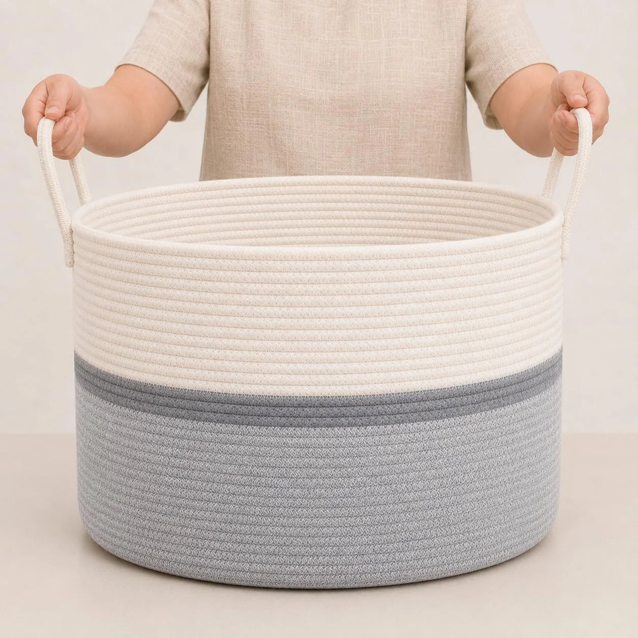 Special OrganiHaus Round Toy Basket & Blanket Basket, Cotton Rope 20×13, Full Honey, Round Cotton Rope Basket, 20×13 - Image 20