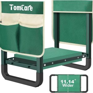 Special TomCare Garden Kneeler and Seat 11.12″ Wider Larger Soft Kneeling Pad Garden Bench with 2 Large Tool Pouches Heavy Duty