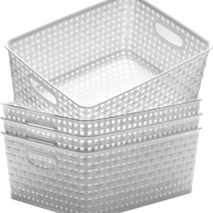 Special Plastic Storage Baskets for Organizing,11X8.5X4.7,Pack of 4 (Grey)