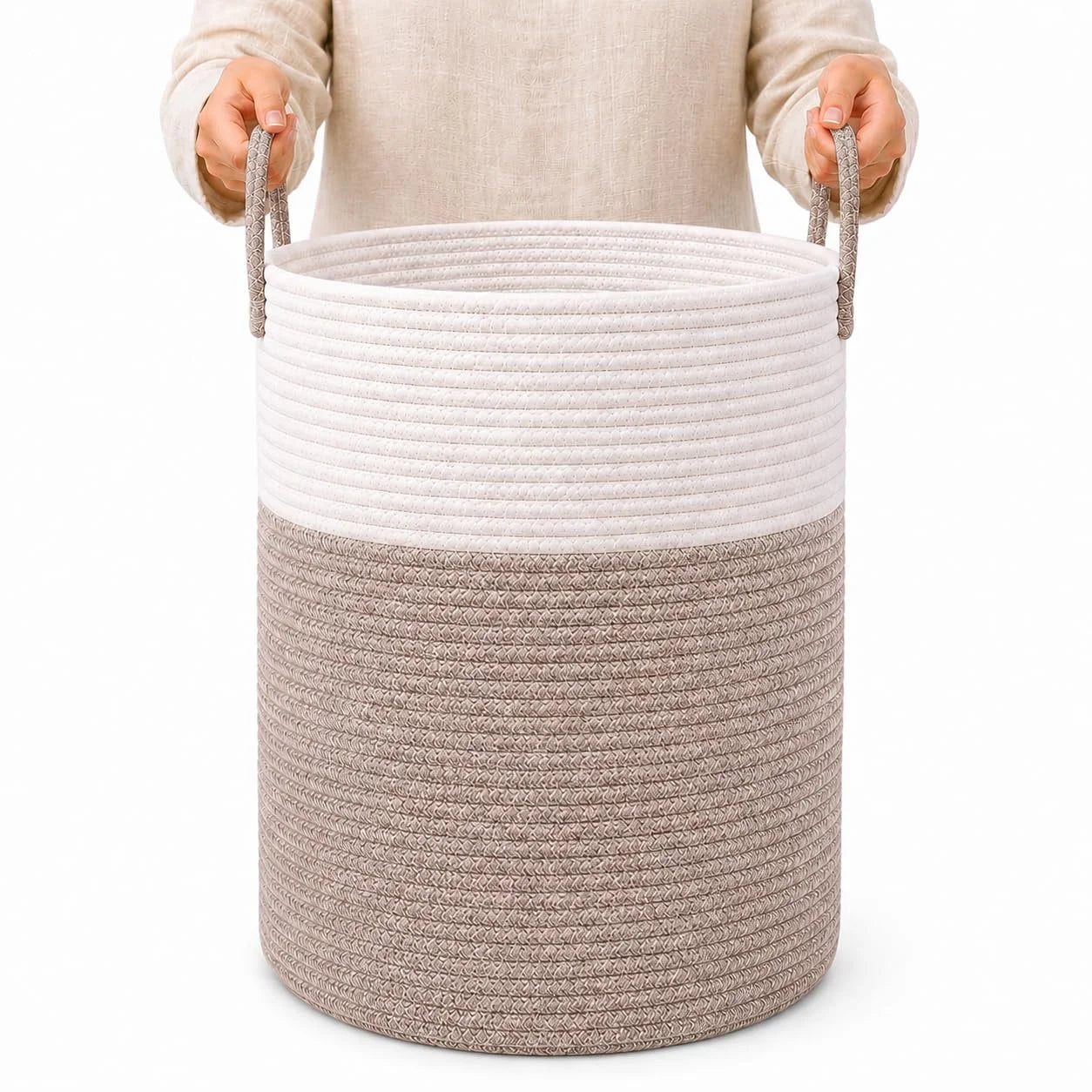 Special OrganiHaus Round Toy Basket & Blanket Basket, Cotton Rope 20×13, Full Honey, Round Cotton Rope Basket, 20×13 - Image 24