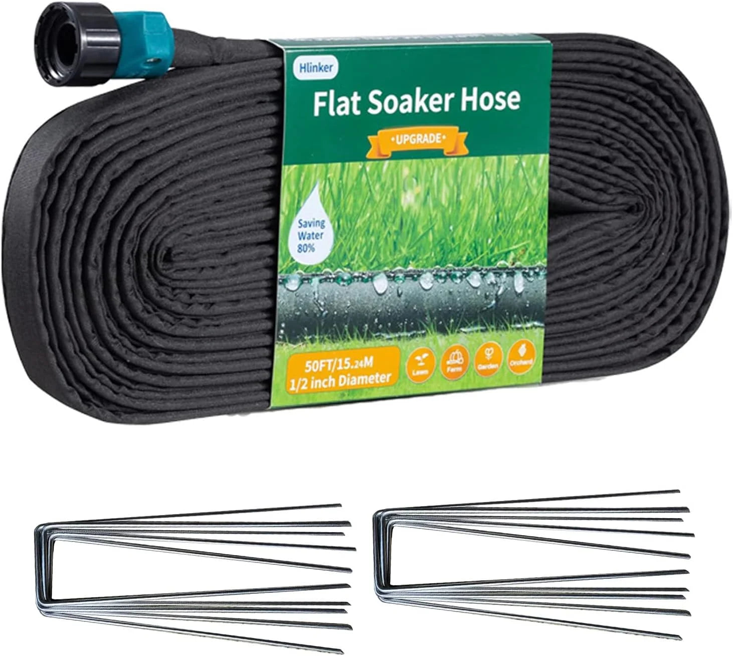 Special Hlinker 2026 Flat Soaker Hose 200 ft (50ft 4Packs) with Stake for Garden, Linkable Drip Hose Diy Automates Garden - Image 3