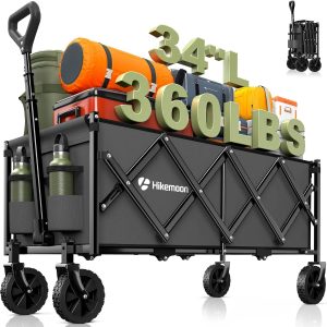 Special 34” Extra Long Folding Portable Wagon Cart, 120L 360LBS Black, Heavy Duty