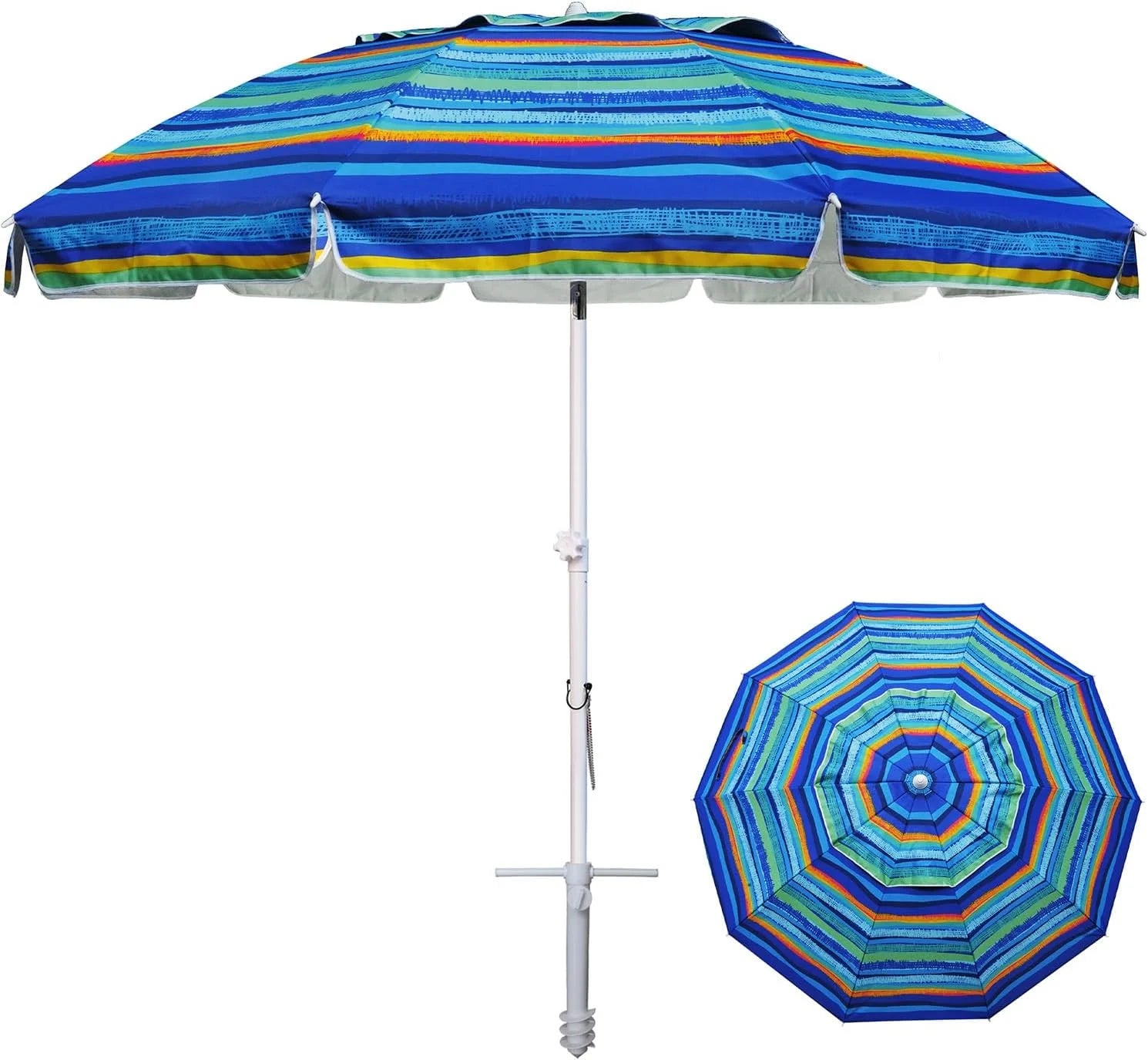 Special AMMSUN 8 Feet Large Beach Umbrella with Sand Anchor Heavy Duty High Wind Portable Outdoor Umbrellas UV 50+ Protection - Image 5