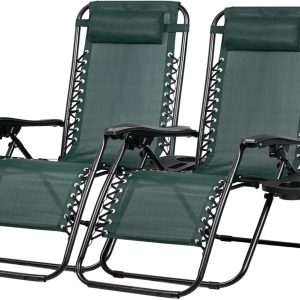 Special Set of 2 Relaxing Recliners Patio Chairs Adjustable Steel Mesh Zero Gravity Lounge Chair Beach Chairs