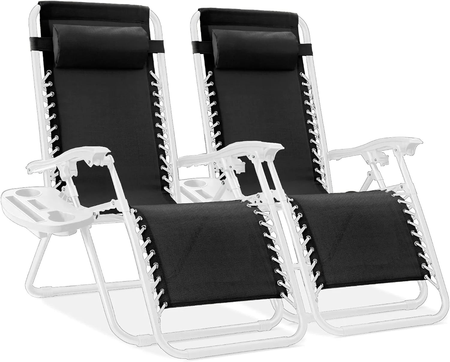 Special Best Choice Products Set of 2 Adjustable Steel Mesh Zero Gravity Lounge Chair Recliners w/Pillows and Cup Holder Trays - Image 19