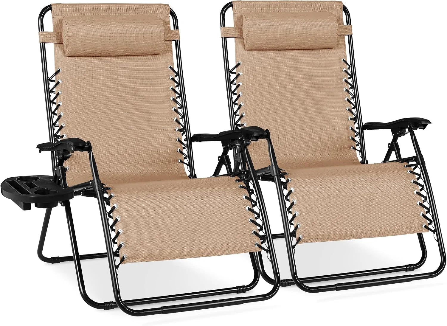 Special Best Choice Products Set of 2 Adjustable Steel Mesh Zero Gravity Lounge Chair Recliners w/Pillows and Cup Holder Trays - Image 18