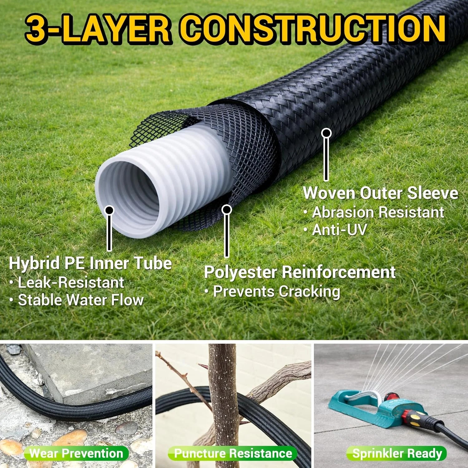 Special Garden Hose 100 ft, Heavy Duty 100ft Non-Expandable Long Water Hose, 1/2 id x 100 Feet - Image 5
