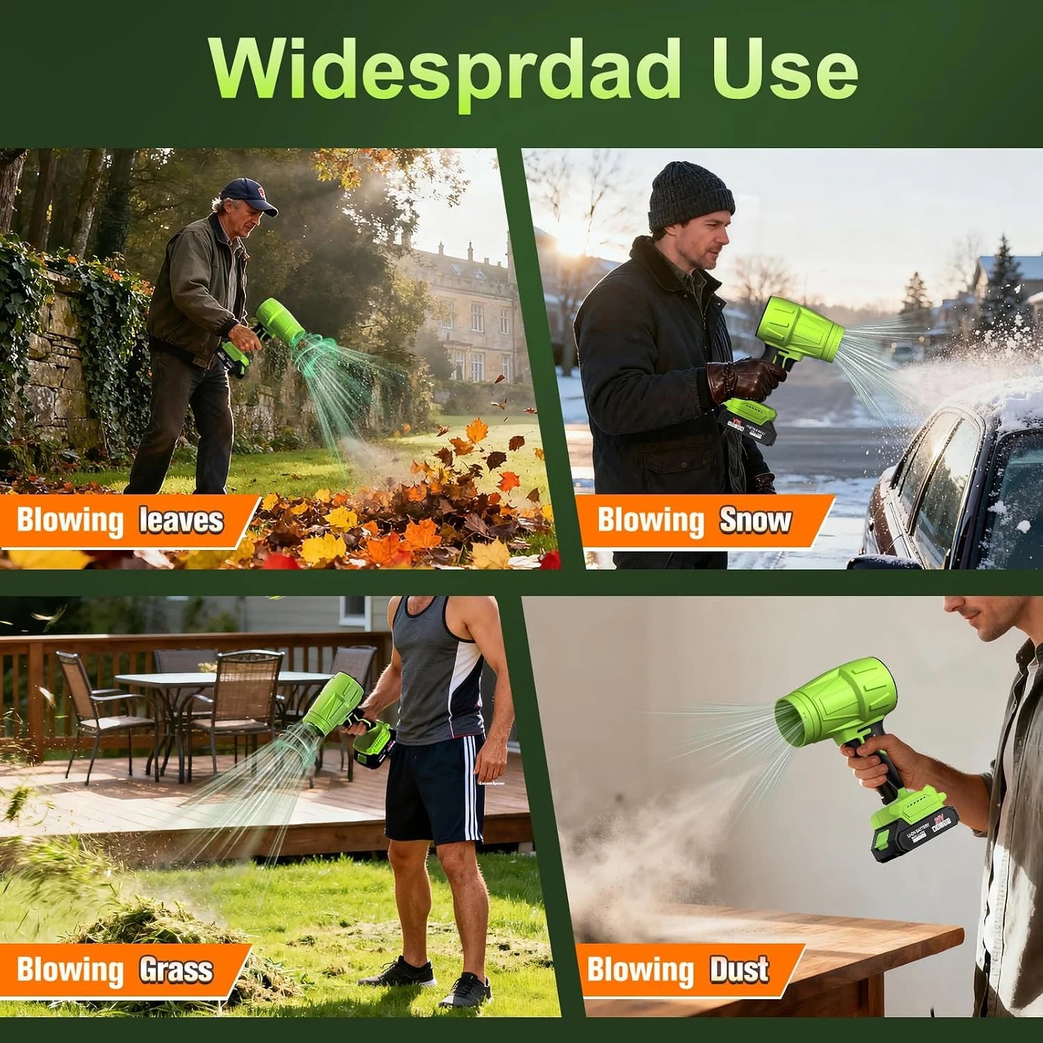 Special Blower 2×6.0Ah Battery & Charger, Electric Cordless Leaf Blower(Green) – For Yard Cleanup - Image 4