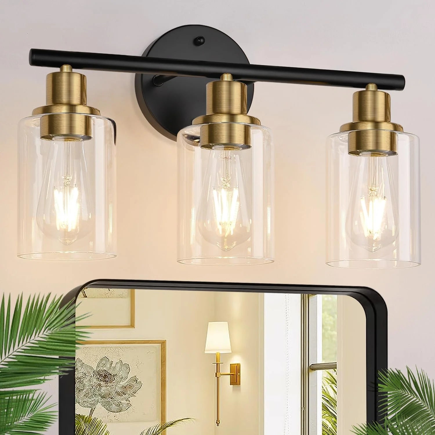 Special Zarbitta 3-Light Bathroom Light Fixtures, 17.23 Black Modern Vanity Lights with Clear Glass Shade - Image 26