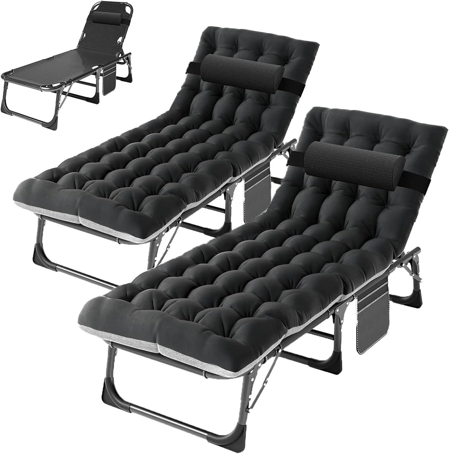 Special Heavy Duty Tanning Chair, Outdoor 5-Position Folding Chaise Lounge Chair with Pad, Portable Beach Lounge Chair - Image 9