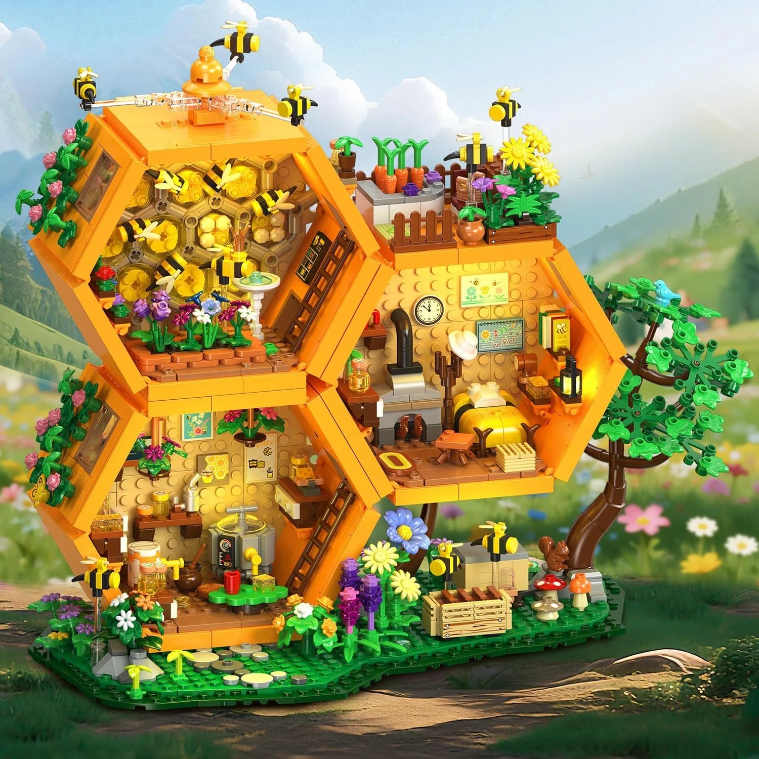 Special Bee Treehouse Building Set with Lights for Adults, Farm House Kit, Collectible Cabin Home Decor Gift for Boys - Image 8