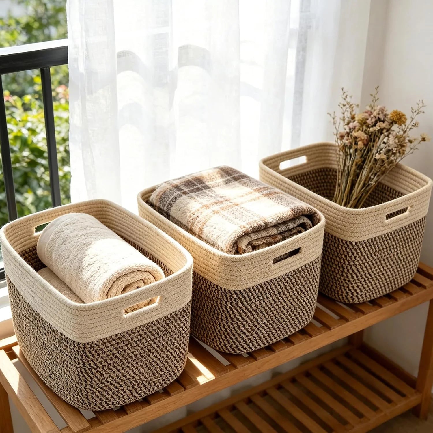 Special 3 Pack Woven Baskets,Storage Baskets for Shelves with Handles, 13.5×11×9.5,Closet Baskets,Gift Basket,Nursery