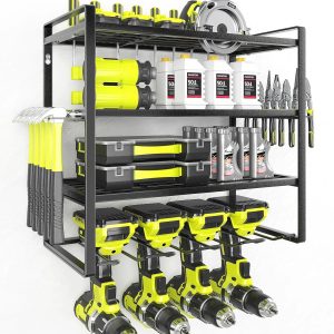 Special Power Tool Organizer Large 8 Drill Holder Wall Mount Heavy Duty Metal Tool Shelf with 12 Hooks Storage Rack for ” For Garage
