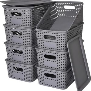Special Plastic Storage Baskets with Lids for Organization, Stackable Storage bins, Storage Organizing Baskets