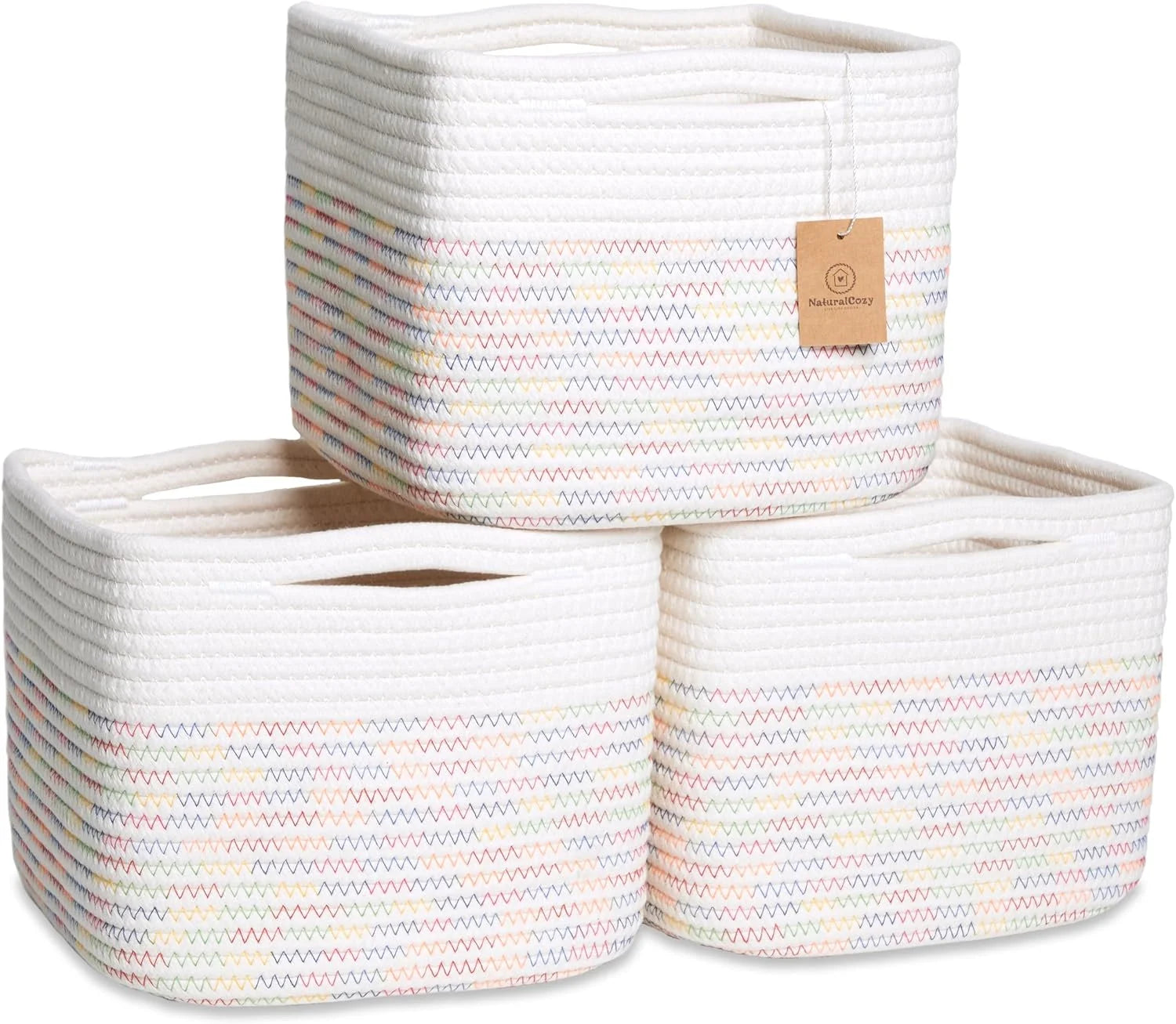 Special NaturalCozy Storage Cubes 9”x9”x7”Cotton Rope Woven Baskets for Organizing 3-Pack, 9 Inch Cube Storage Bin, Small - Image 3