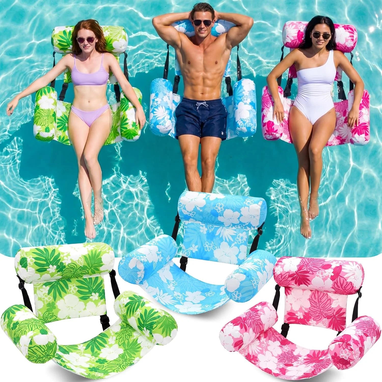 Special 3 Pack Inflatable Pool Floats Chairs Adult Floating Lounge Chair Adjustable Hammock Water Floating Chair