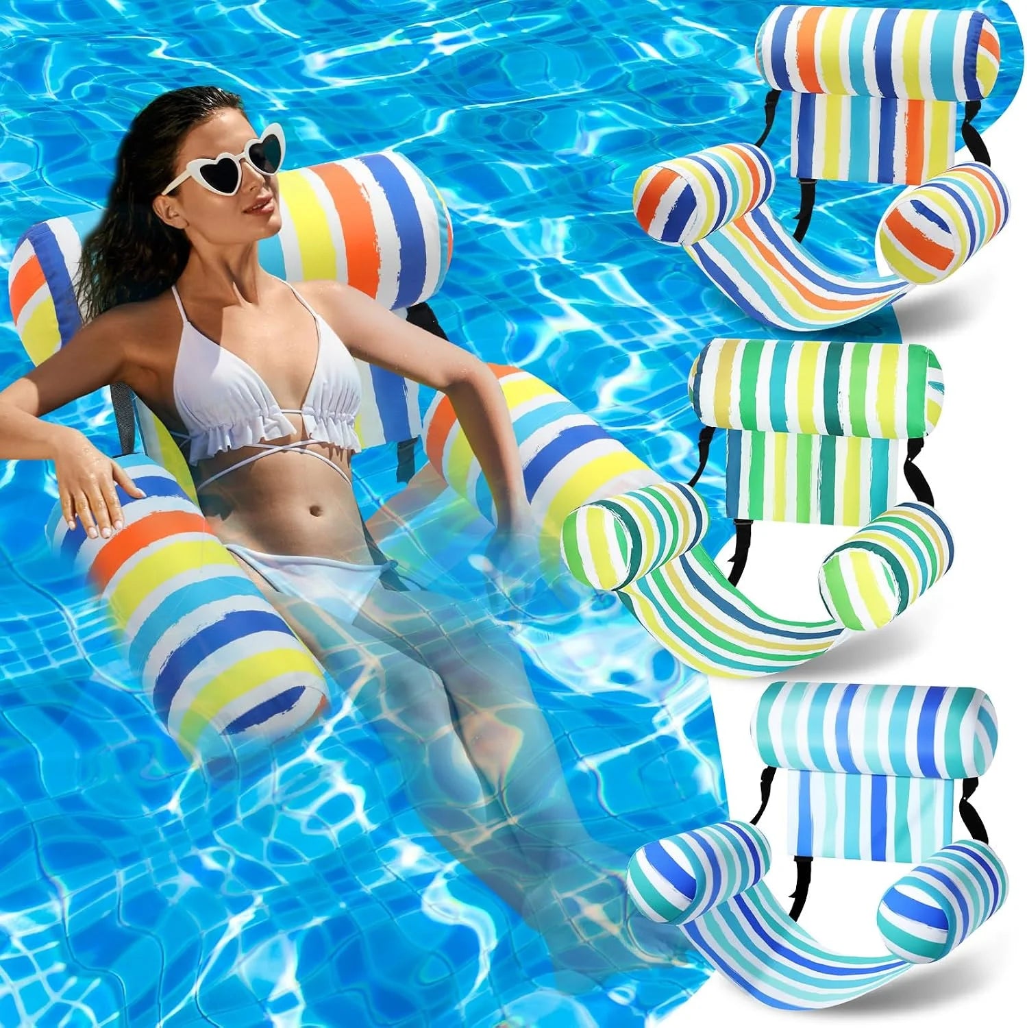 Special 3 Pack Inflatable Pool Floats Chairs Adult Floating Lounge Chair Adjustable Hammock Water Floating Chair - Image 4