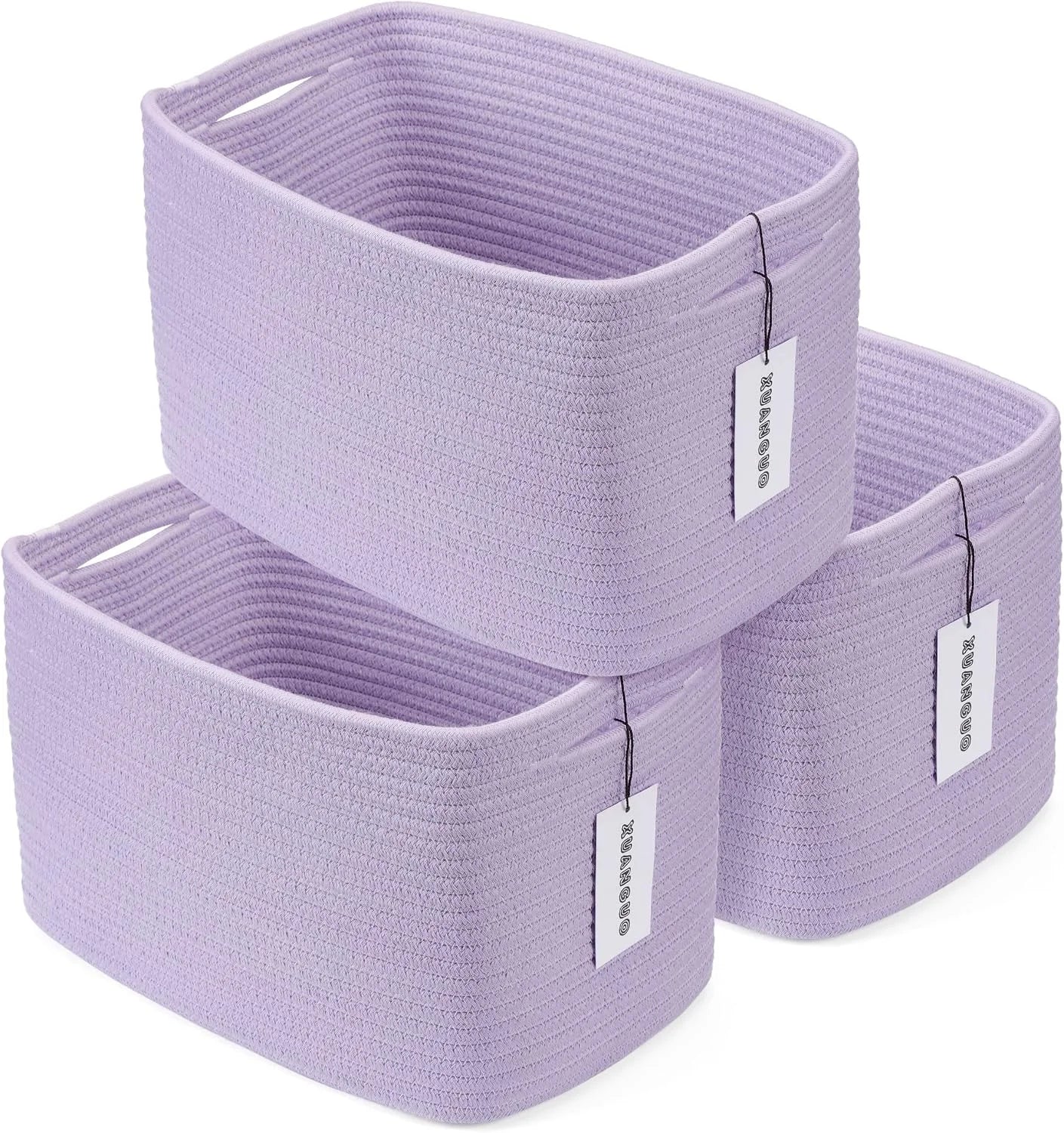 Special Cotton Rope Storage Baskets 15x10x9.3 3 Pack White, Decorative rectangular storage baskets for shelves - Image 2