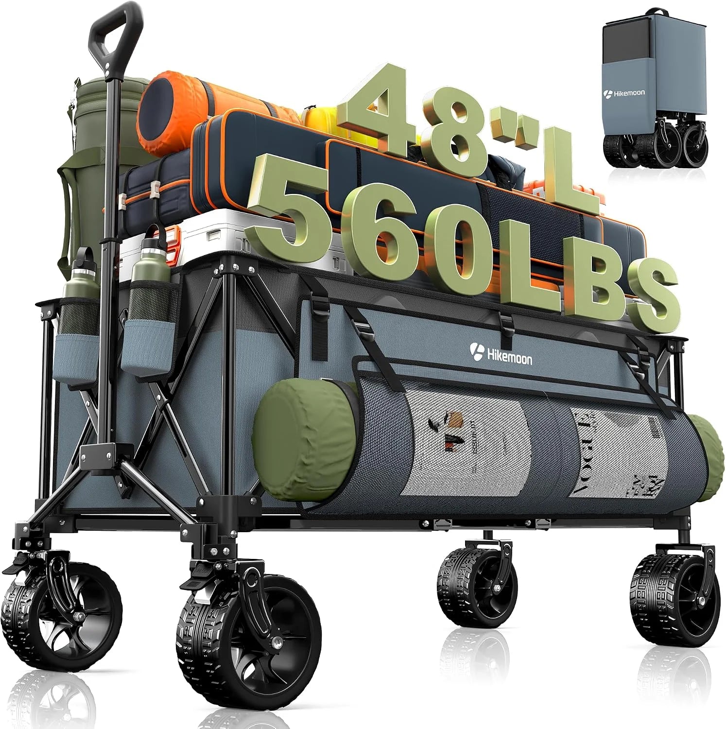 Special HIKEMOON 48″ Extra Large Collapsible Wagon with Big Wheels, 300L Black, 560LBS Heavy Duty - Image 11