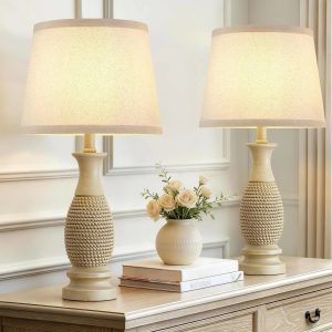 Special EJIAXIN Table Lamps Set of 2-21.6 Resin Farmhouse Bedside Lamps for Bedroom Living Room, Rotary Switch