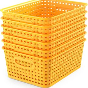 Special Woven Plastic Storage Baskets, 6 Pack White Weave Bins Organizer, 10.1 x 7.55 x 4.1