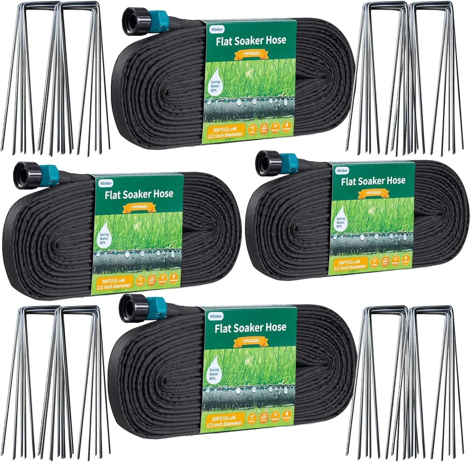 Special Hlinker 2026 Flat Soaker Hose 200 ft (50ft 4Packs) with Stake for Garden, Linkable Drip Hose Diy Automates Garden