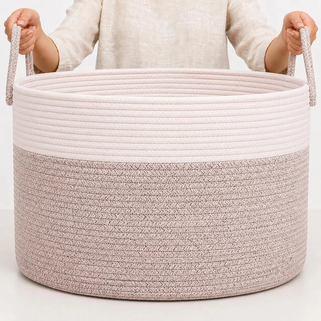 Special OrganiHaus Round Toy Basket & Blanket Basket, Cotton Rope 20×13, Full Honey, Round Cotton Rope Basket, 20×13 - Image 9