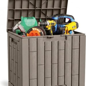 Special OAK Outdoor Storage Box, 31 Gallon Deck Box Indoor and Outdoor Use, Waterproof Resin Storage Bin for Package Delivery