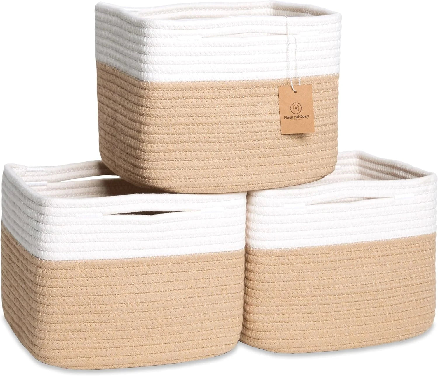 Special NaturalCozy Storage Cubes 9”x9”x7”Cotton Rope Woven Baskets for Organizing 3-Pack, 9 Inch Cube Storage Bin, Small