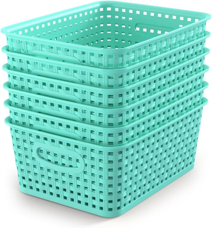 Special Woven Plastic Storage Baskets, 6 Pack White Weave Bins Organizer, 10.1 x 7.55 x 4.1 - Image 2