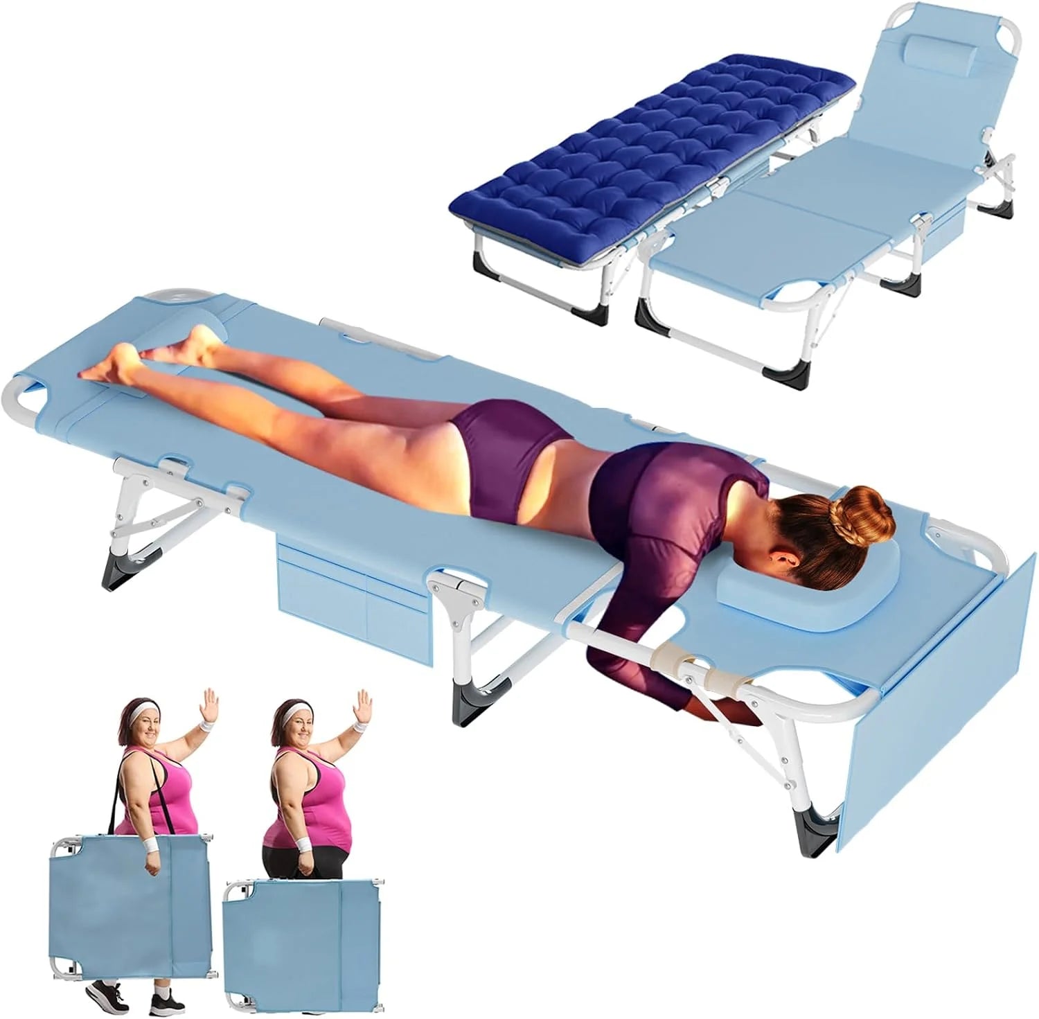 Special Heavy Duty Tanning Chair, Outdoor 5-Position Folding Chaise Lounge Chair with Pad, Portable Beach Lounge Chair - Image 2