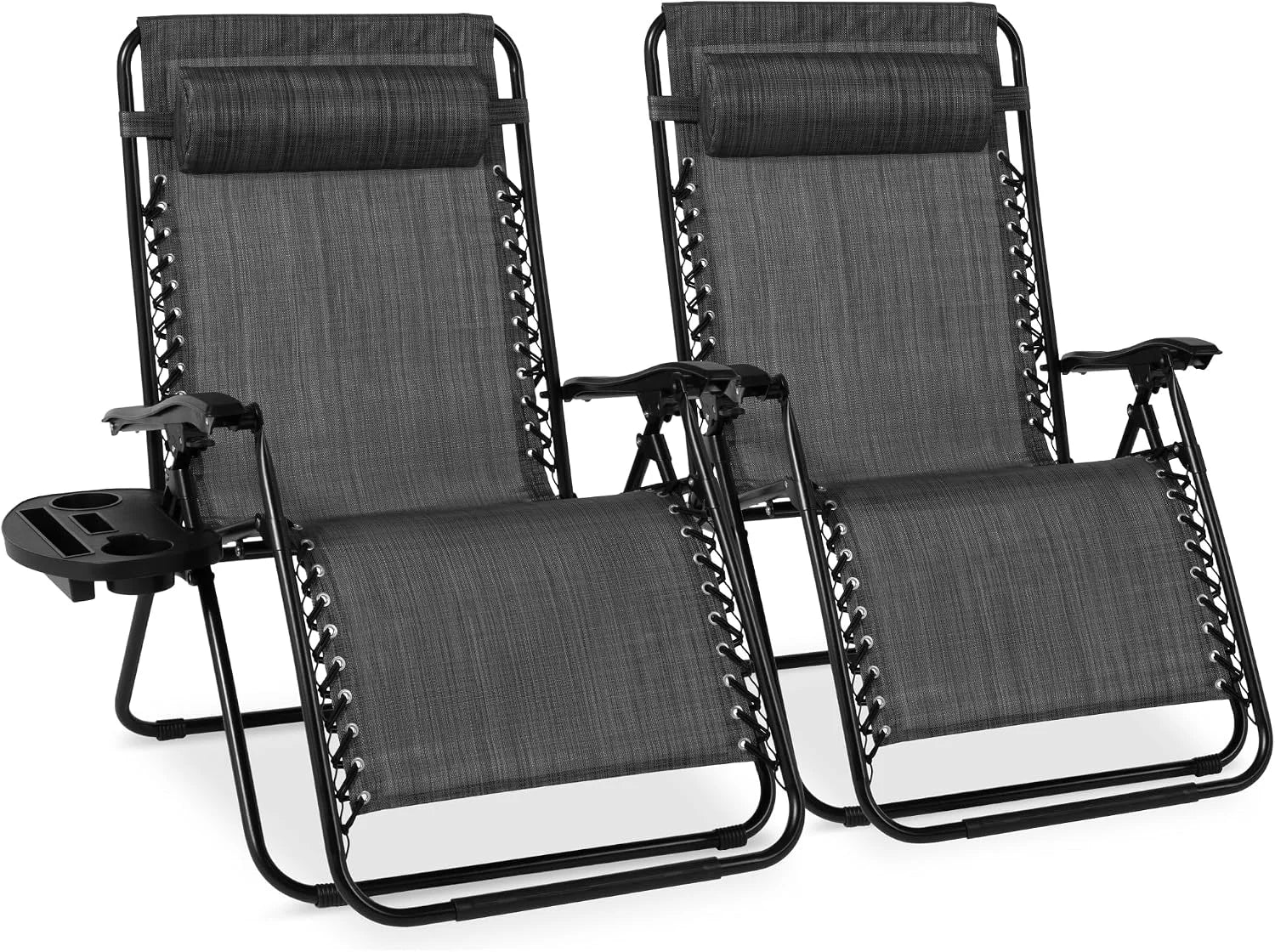 Special Best Choice Products Set of 2 Adjustable Steel Mesh Zero Gravity Lounge Chair Recliners w/Pillows and Cup Holder Trays - Image 24