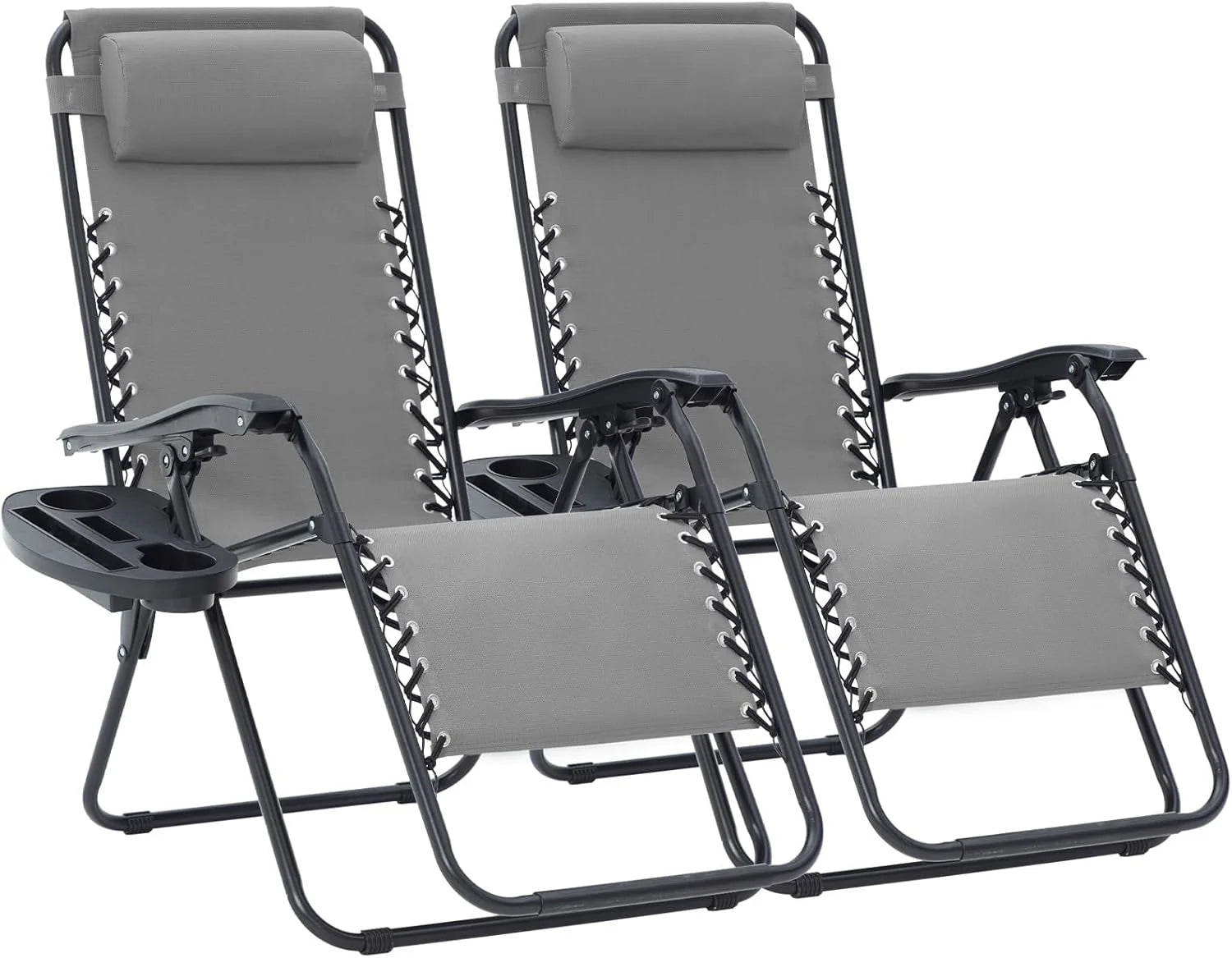 Special JEAREY Zero Gravity Lounge Chairs Set of 2, Adjustable Steel Mesh Recliners with Pillows and Cup Holder Trays for Patio - Image 4