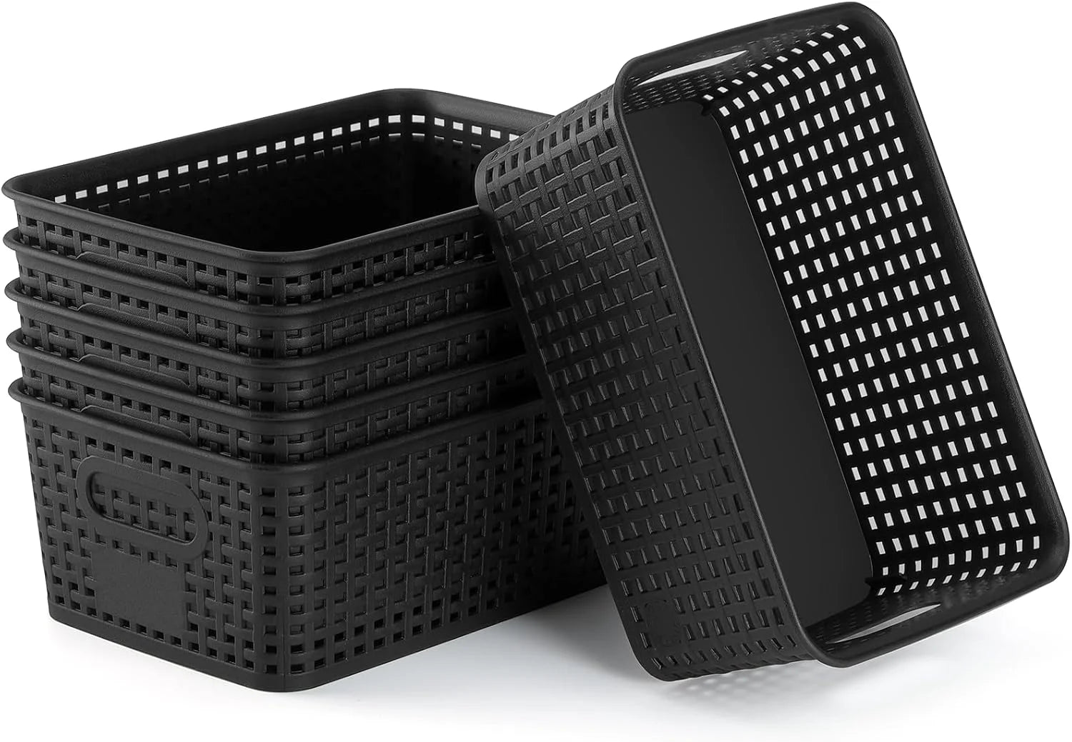 Special Plastic Storage Baskets 6 Pack Sturdy Storage Organizer Basket Woven Plastic Storage Bins - Image 3