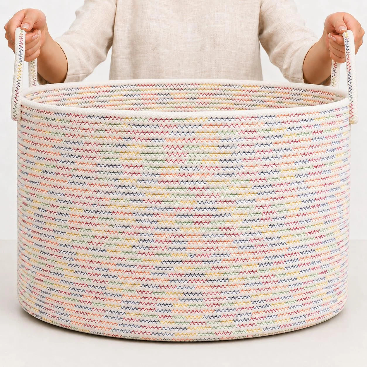 Special OrganiHaus Round Toy Basket & Blanket Basket, Cotton Rope 20×13, Full Honey, Round Cotton Rope Basket, 20×13 - Image 13