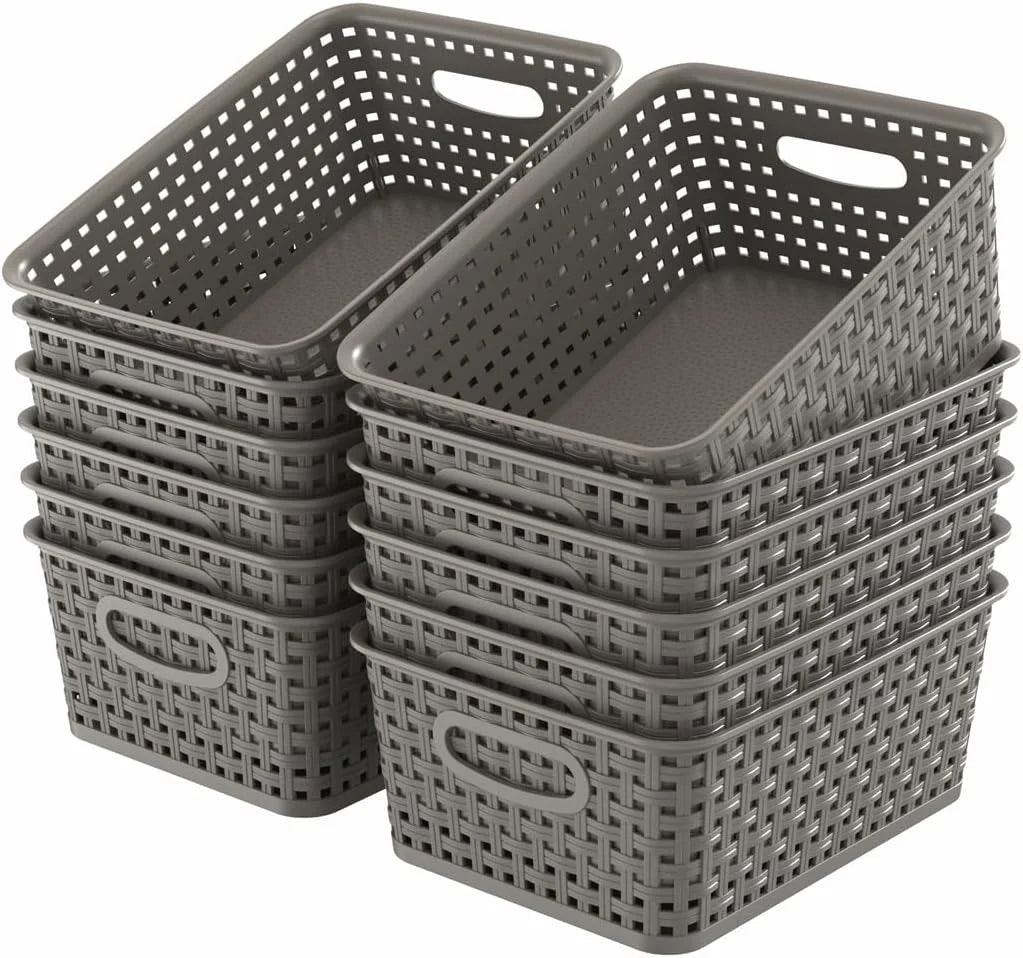 Special Woven Plastic Storage Baskets, 6 Pack White Weave Bins Organizer, 10.1 x 7.55 x 4.1 - Image 13