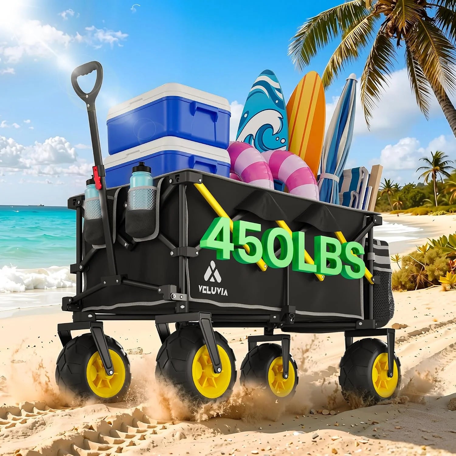 Special Beach Wagon with Big Balloon Wheels for Sand, 450LB Heavy Duty