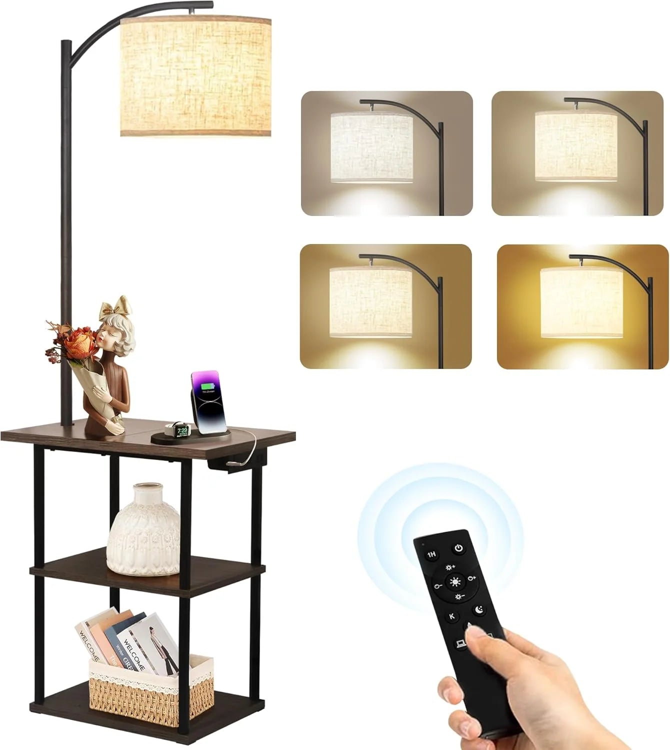 Special PESRAE Floor Lamp with Table, 3-Color Temperature, 9W LED, Modern Shelves Side Table for Bedroom - Image 2