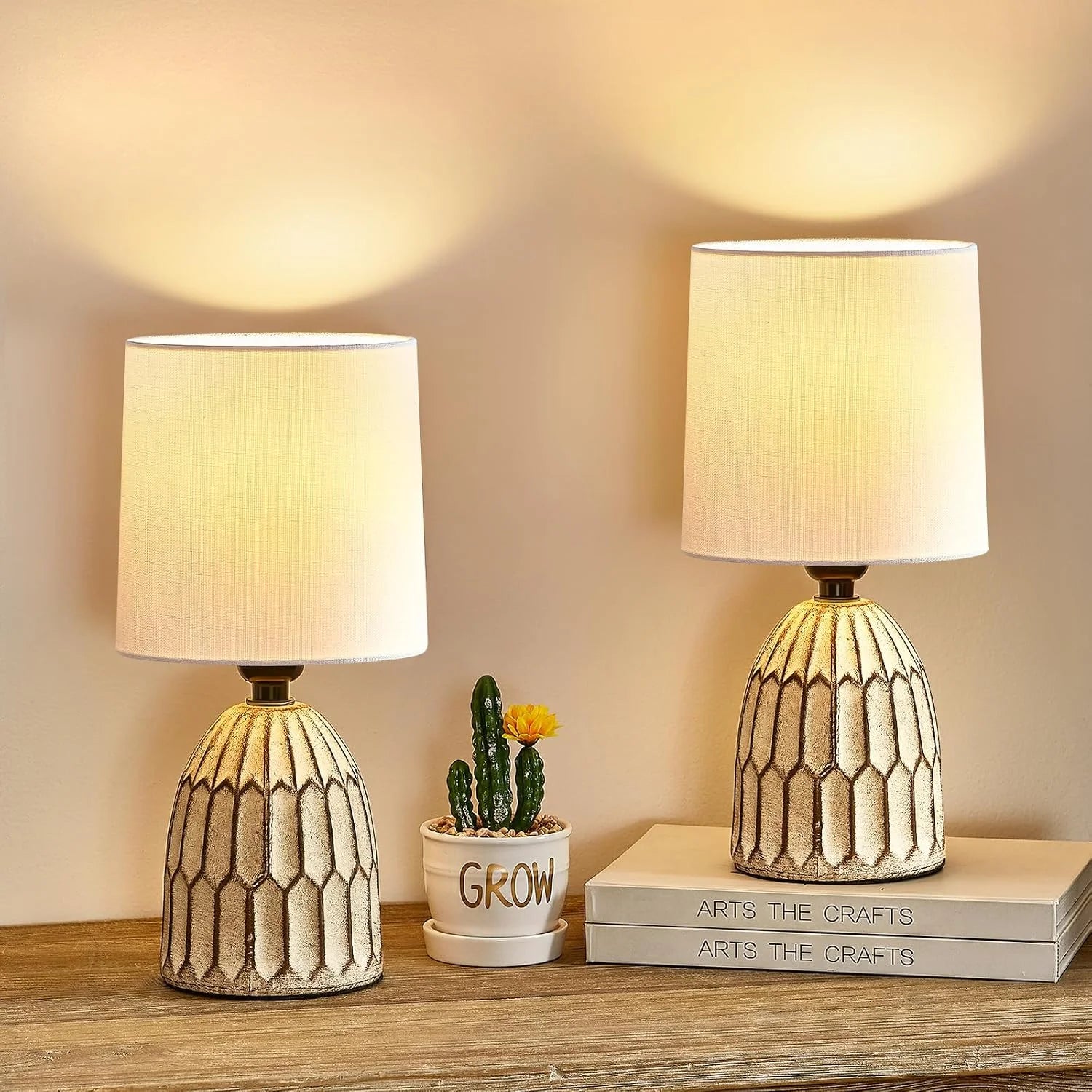 Special EJIAXIN Table Lamps Set of 2-13.5 Small Boho Lamp, Farmhouse Rustic Ceramic Table Lamp for Bedroom - Image 3